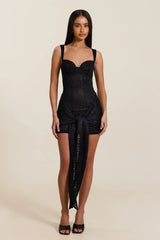 Tie Front Lace Mini in Black