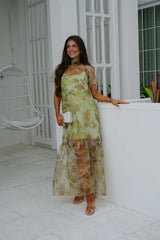 Josie Floral Organza Maxi Dress-Green Multi
