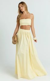 Tegan Two Piece Set - Straight Neck Micro Crop Top And A Line Maxi Skirt Set In Butter Yellow