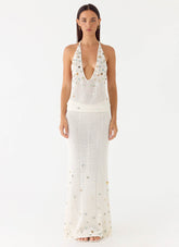 Adelaida Beaded Crochet Maxi Skirt - Ivory