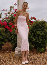 Alida Strapless Jacquard Midi Dress - Pink