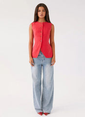 Born For Bordeaux Linen Vest - Poppy Red