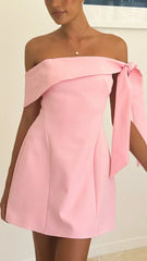 Halen Off Shoulder Mini Dress - Pink
