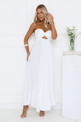 Dance Floor Darling Pleated Strapless Maxi Dress White