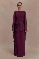 Samantha Waterfall Sleeves Maxi Dress - Wine