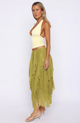 Sunset Strolls Midi Skirt Matcha