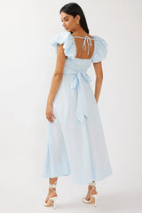 Rose Meadow Puffed Sleeve Midi Dress Blue