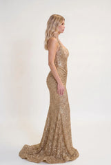 Megan | Glitter Mermaid Gold Maxi Dress
