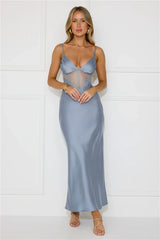 Lovers Engagement Silk Maxi Dress Steel