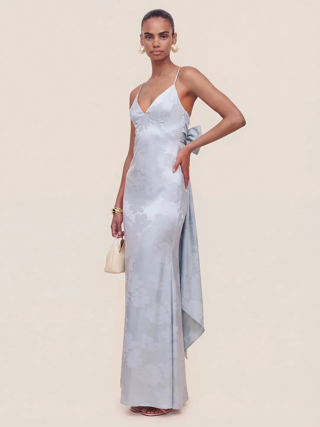Satin Plunge-Neck Maxi Dress With Asymmetric Drop-Waist
