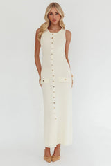 Kelani Gold Button Knit Maxi Dress Cream