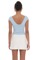 Short Sleeve V-Neck Top in Blue