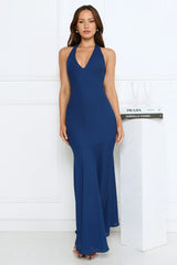 Polished Edge Halter Maxi Dress Navy