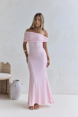 Sea And Selfies Off Shoulder Maxi Dress Pink
