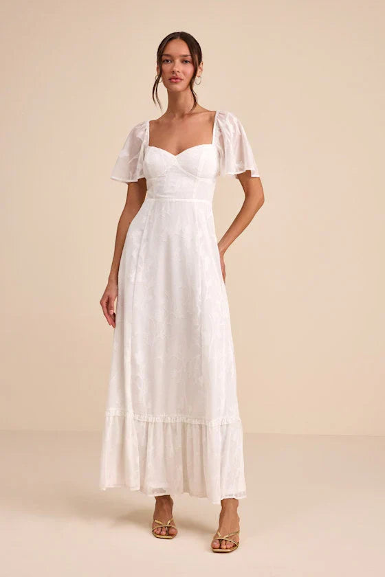 Tailor Made For You White Jacquard Lace-Up Maxi Dress