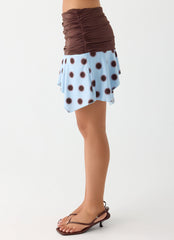 Being With You Mini Skirt - Blue Mocha Dot
