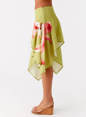 Kia Low Rise Asymmetrical Midi Skirt - Jungle Floral