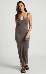 Kaya Midi Dress - Cupro Slip Dress in Warm Grey