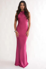 Saphirra Open Cowl Back Maxi Dress Berry
