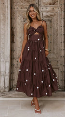 Kiana Midi Dress - Chocolate Polka