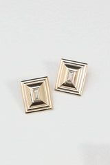 Martha Rectangle Rhinestone Earrings Gold/Diamante