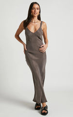 Kaya Midi Dress - Cupro Slip Dress in Warm Grey