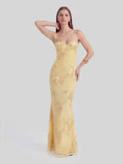 3D Floral-Embellished Corset Gown