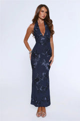 Lime Light Mesh Halter Maxi Dress Navy