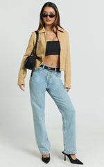 Welmina Jacket - Suede Collared Fitted Jacket in Sand